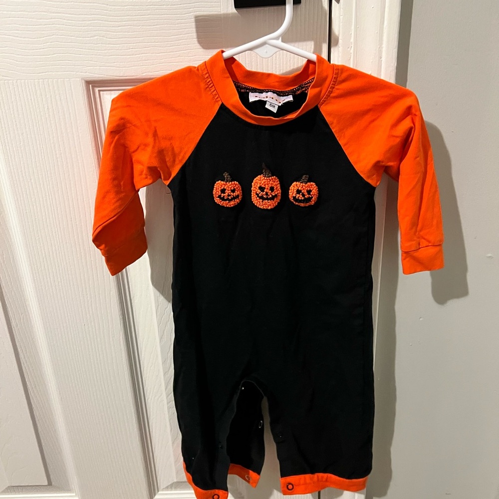 Orange and Black Pumpkin Baby Onesie